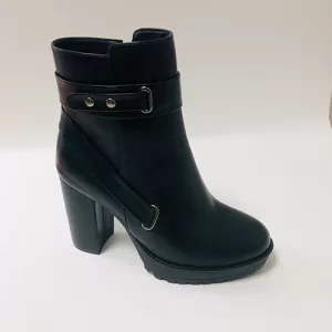 Black PU High-Heel Ankle Boots with Zipper and Buckle Decoration