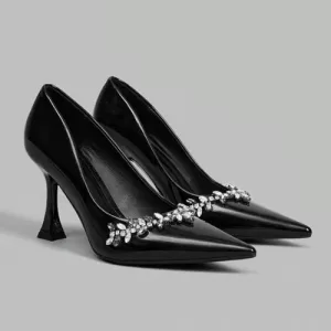 Black Beaded High-Heel Pumps