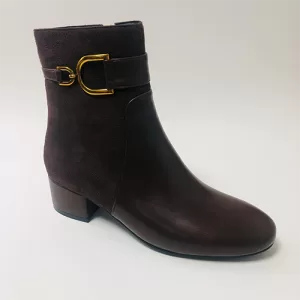 Brown Suede & PU Mid-Heel Boots