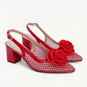 Closed-toe-High-Heel-Sandals-Mesh Rose-Embellished Upper