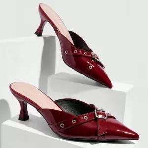 Closed-toe High Heel Sandals-Red Backless