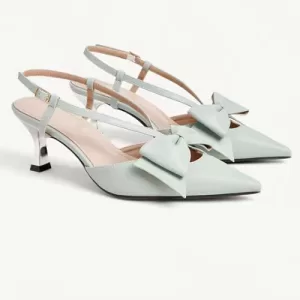 Closed-toe-High-Heel-Sandals-Teal Large Bow-Embellished