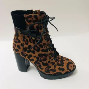 Leopard Print High-Heel Ankle Boots with Laces