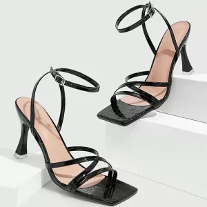 Open-toe High Heel Sandals-Black Adjustable-Strapped