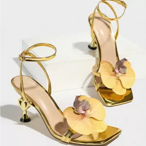 Open-toe High Heel Sandals-Golden Flower