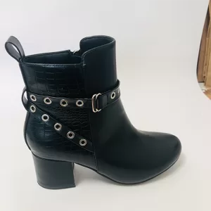 PU Mid-Heel Boots in Crocodile-Embossed Style