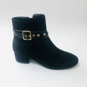 Suede Mid-Heel Boots with Metal Buckle Decoration